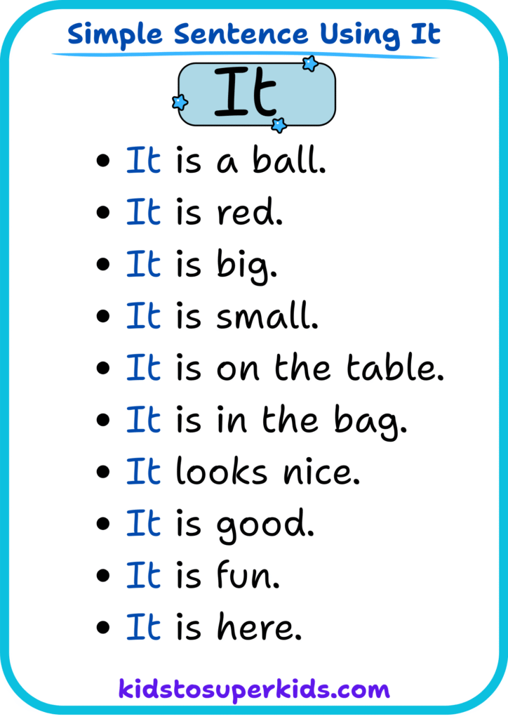 Free printable sight word "it" simple sentences worksheet for early readers