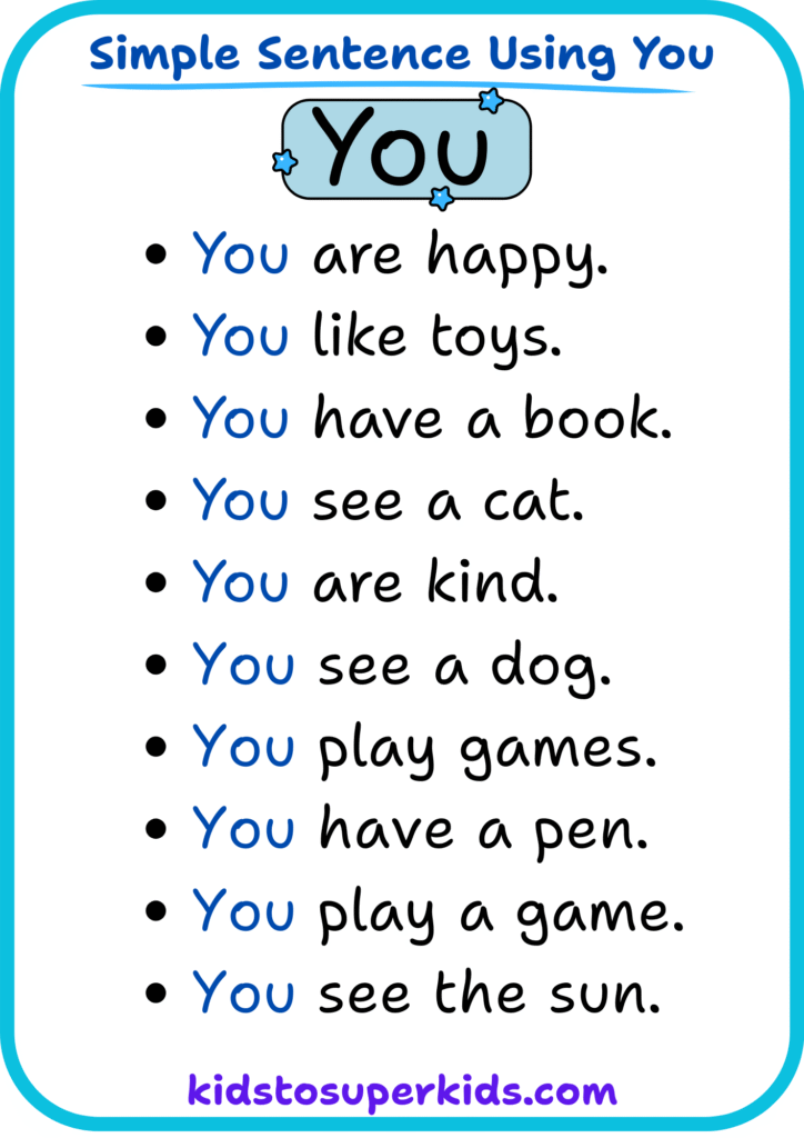 Free printable sight word "you" simple sentences worksheet for early readers