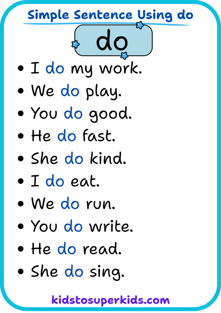 Free printable sight word "do" simple sentences worksheet for early readers